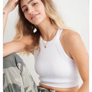 Aerie White Ribbed Crop Top